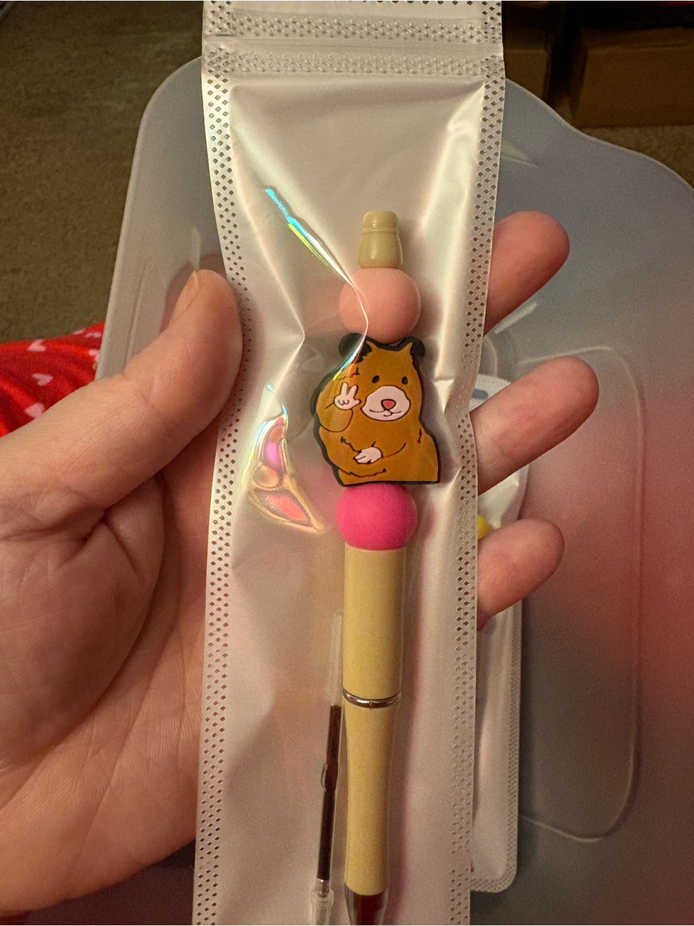 Pink Hamster Charm Kids Brush Pen